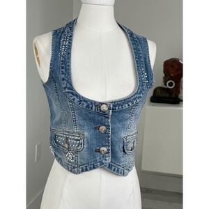 Justice Studded Denim Vest Plunging Neckline